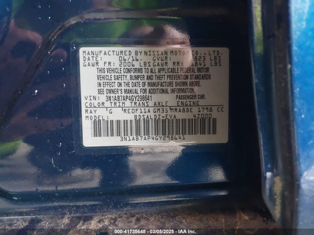 3N1AB7AP4GY298641 Nissan SENTRA SV