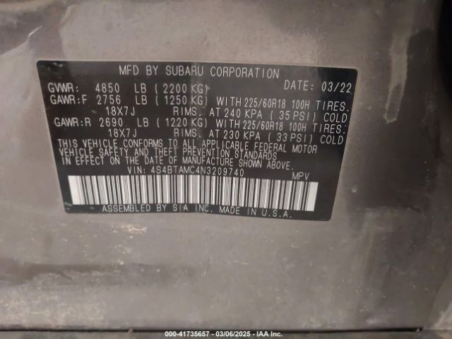 4S4BTAMC4N3209740 Subaru Outback Limited