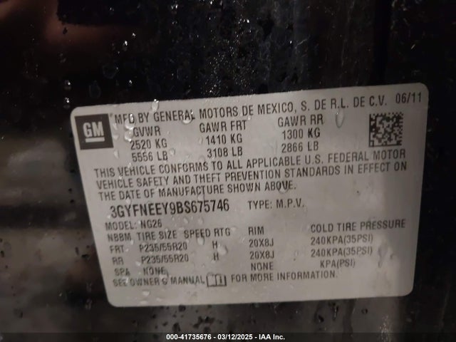2011 CADILLAC SRX 3GYFNEEY9BS675746 Photo 8