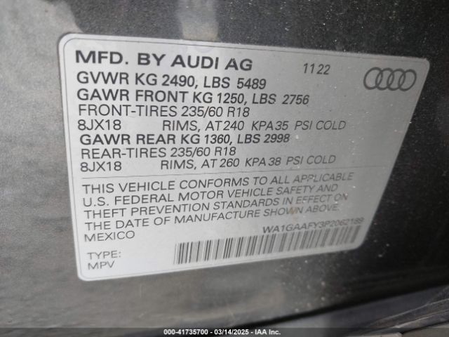 WA1GAAFY3P2062189 Audi Q5 Premium 45 Tfsi S Line Quattro