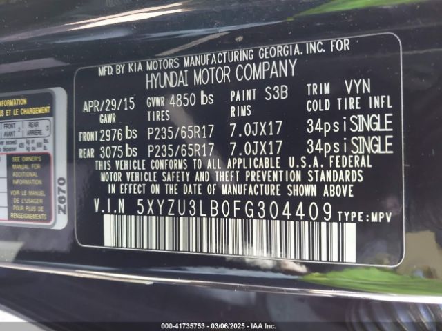 5XYZU3LB0FG304409 Hyundai Santa Fe Sport 2.4l