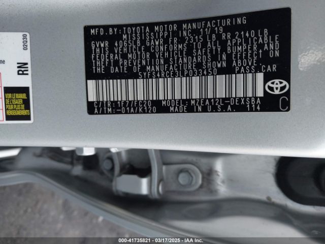 5YFS4RCE3LP033450 Toyota COROLLA SE