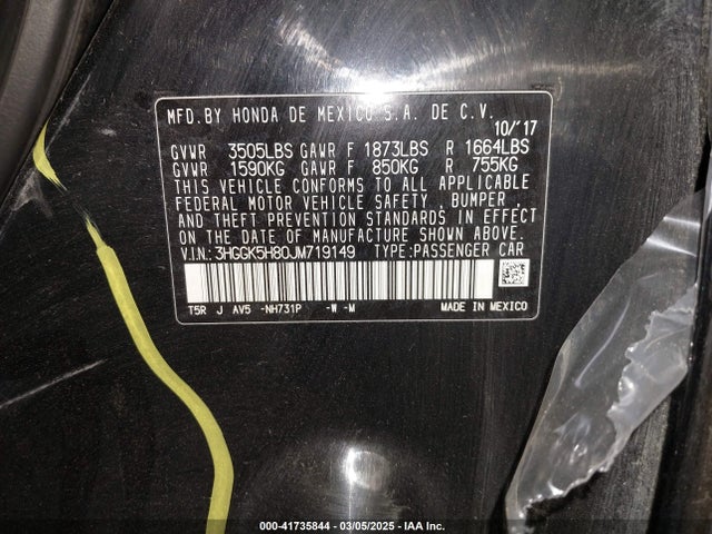 3HGGK5H80JM719149 Honda FIT EX