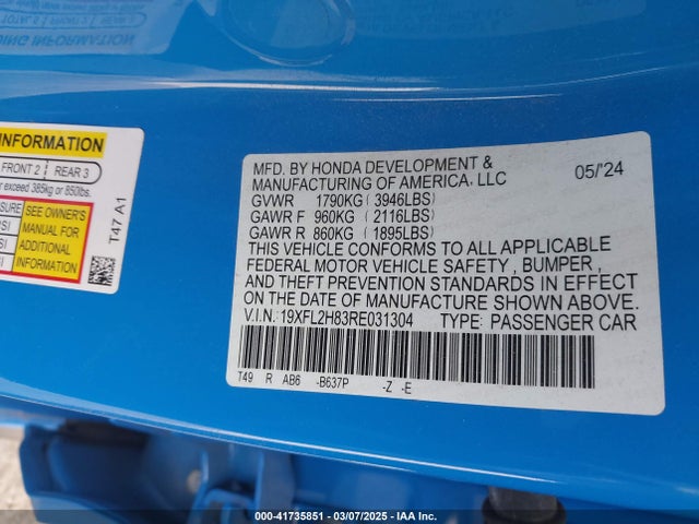19XFL2H83RE031304 Honda Civic Sport