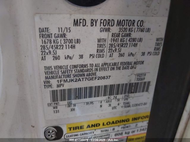 1FMJK2AT7GEF20837 Ford Expedition El Limited
