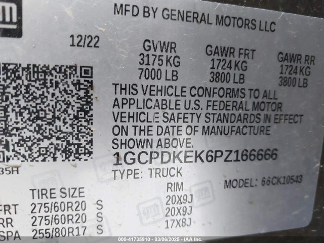 1GCPDKEK6PZ166666 Chevrolet Silverado 1500 4wd  Short Bed Lt With 2fl