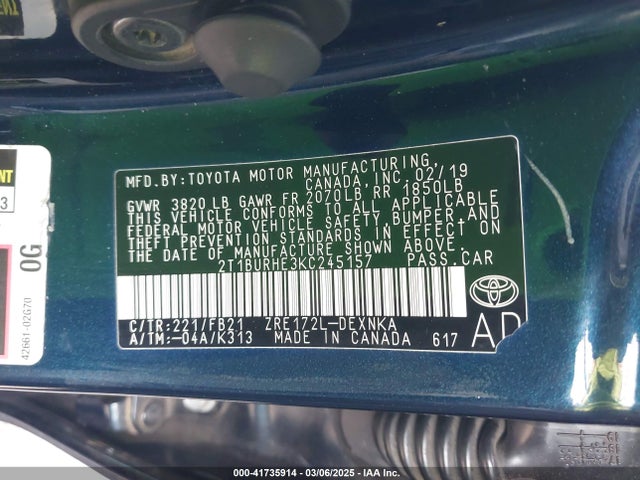Toyota COROLLA LE 2019 2T1BURHE3KC245157 Image 9