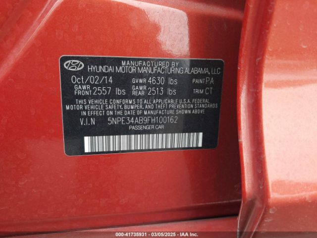 5NPE34AB9FH100162 Hyundai Sonata Sport 2.0t