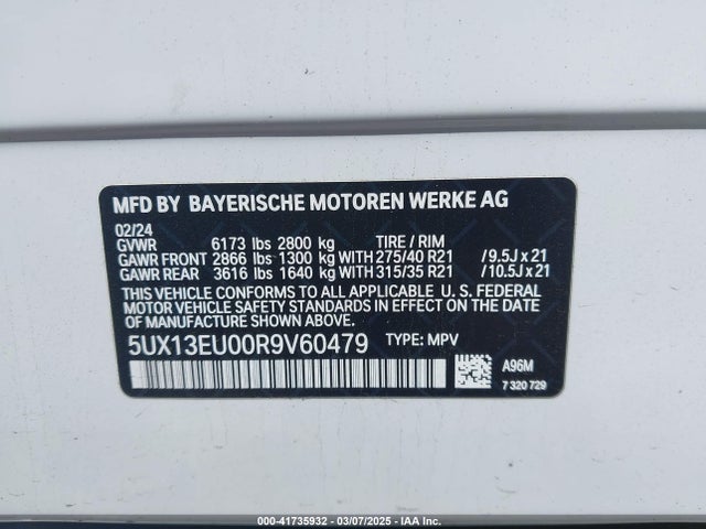 5UX13EU00R9V60479 BMW 2024