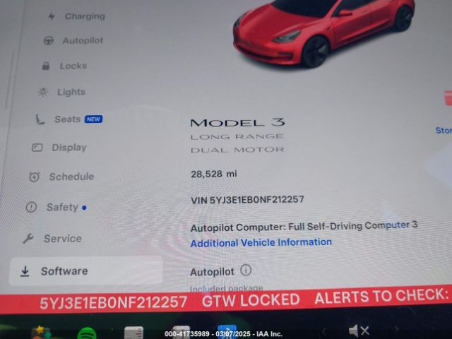 5YJ3E1EB0NF212257 Tesla Model 3 Long Range Dual Motor All-wheel Drive