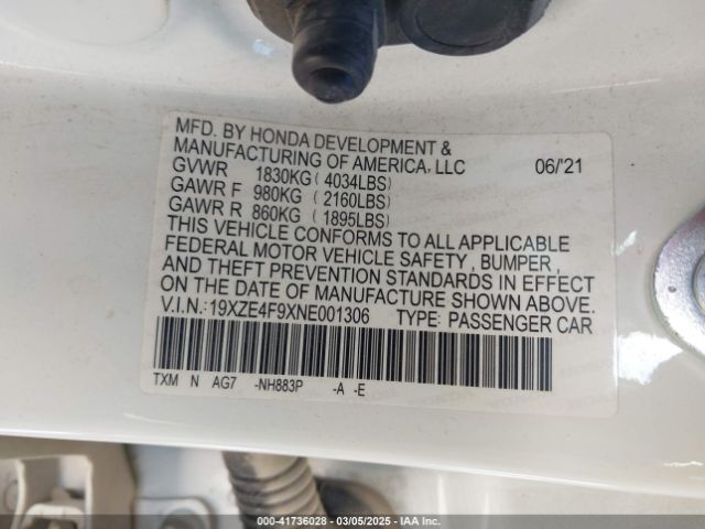 19XZE4F9XNE001306 Honda Insight Touring