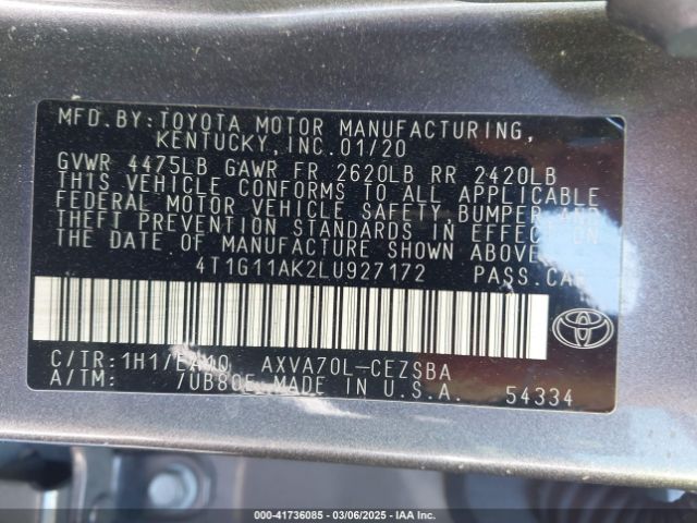 4T1G11AK2LU927172 Toyota CAMRY SE