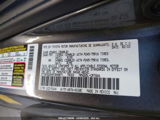 3TYRX5GNXNT049071 Toyota Tacoma Sr