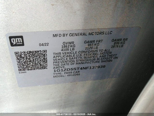 1G1ZD5ST4NF137939 Chevrolet Malibu Fwd Lt