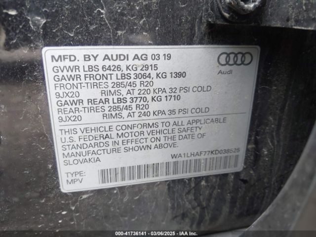 WA1LHAF77KD038525 Audi Q7 45 Premium/45 Se Premium