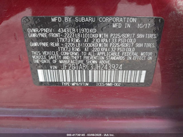 JF2GTABC3JH243924 Subaru Crosstrek 2.0i Premium