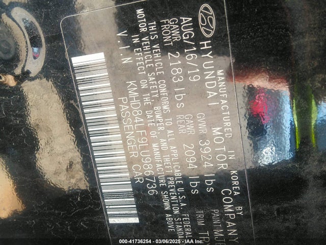 KMHD84LF9LU986736 Hyundai Elantra Value Edition