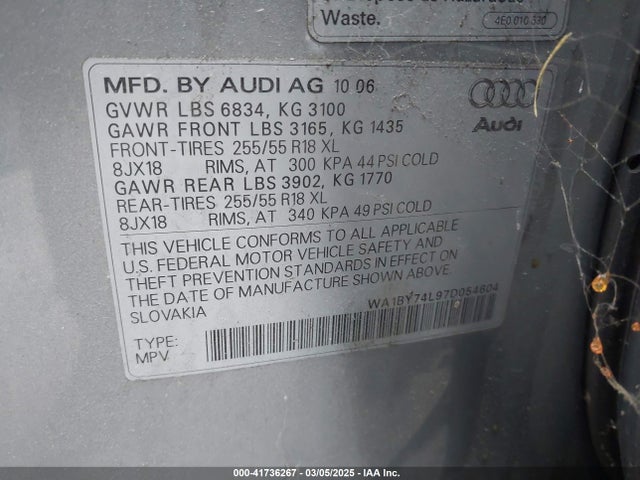 2007 AUDI Q7 WA1BY74L97D054604 Photo 8