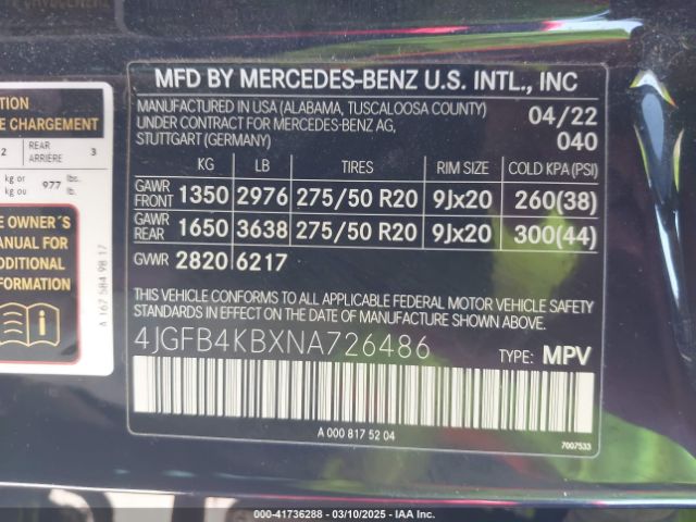 4JGFB4KBXNA726486 Mercedes-Benz Gle 350 4matic