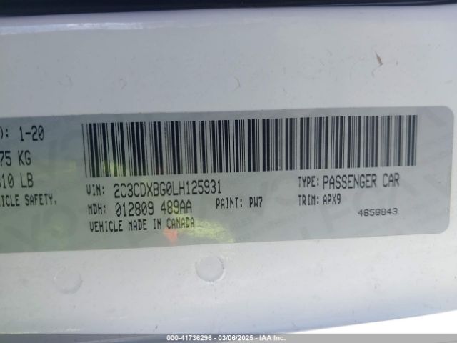 2C3CDXBG0LH125931 Dodge Charger Sxt Rwd
