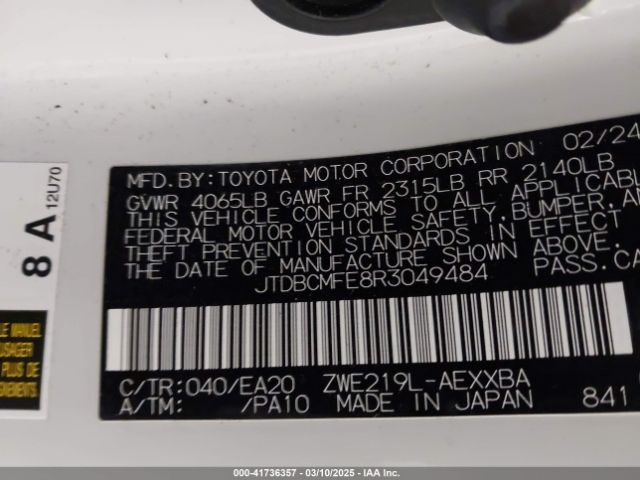 JTDBCMFE8R3049484 Toyota Corolla Hybrid Xle