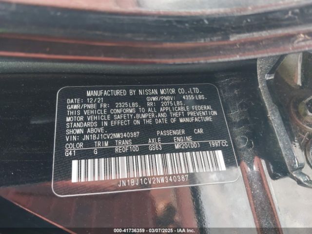 JN1BJ1CV2NW340387 Nissan Rogue Sport Sl Fwd Xtronic Cvt