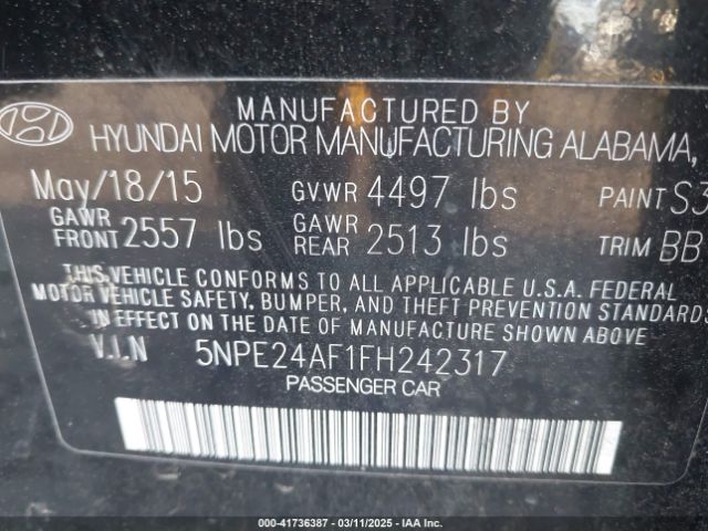5NPE24AF1FH242317 Hyundai SONATA SE