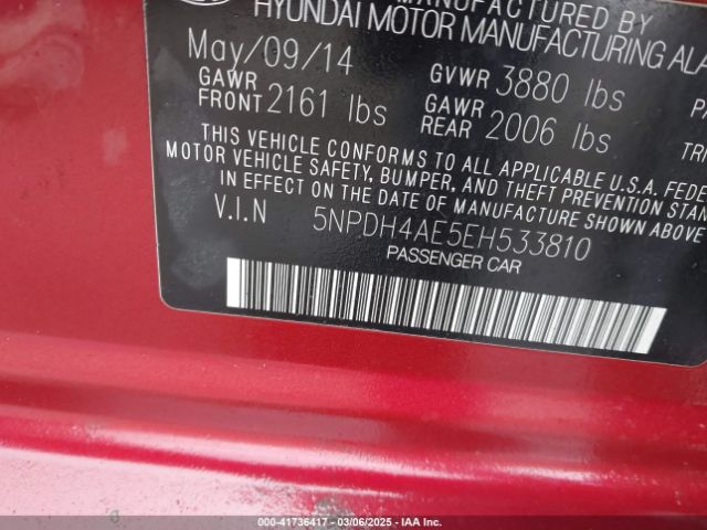 5NPDH4AE5EH533810 Hyundai ELANTRA SE