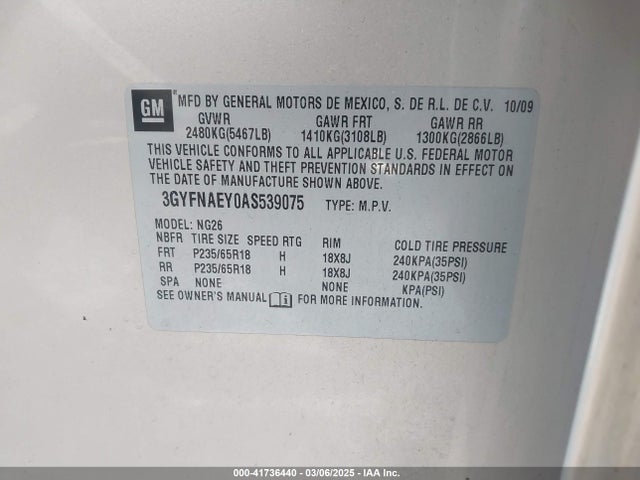 2010 CADILLAC SRX 3GYFNAEY0AS539075 Photo 8