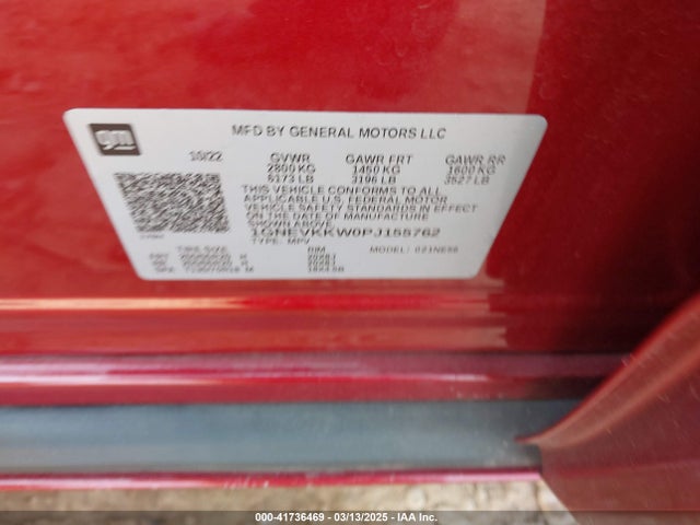 1GNEVKKW0PJ155762 Chevrolet Traverse Awd Premier