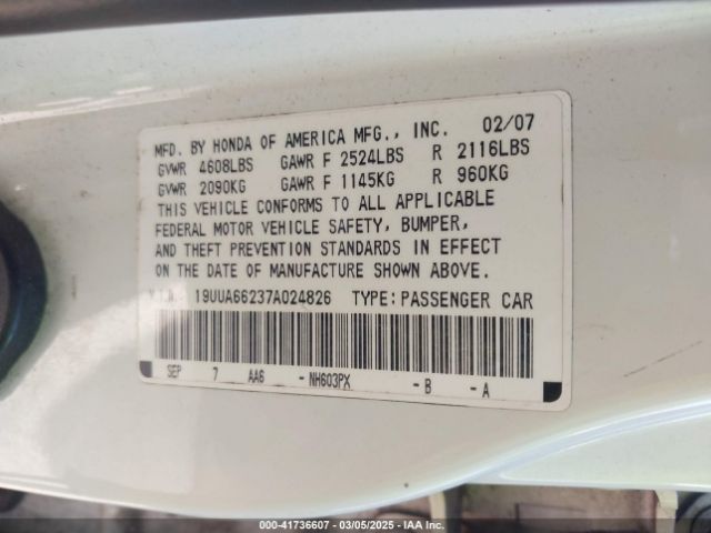 2007 ACURA TL 19UUA66237A024826 Photo 8
