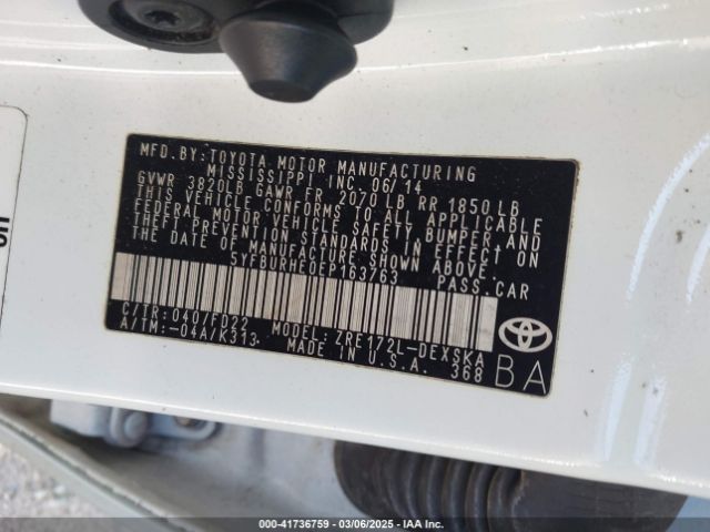 5YFBURHE0EP163763 Toyota 2zr-fe