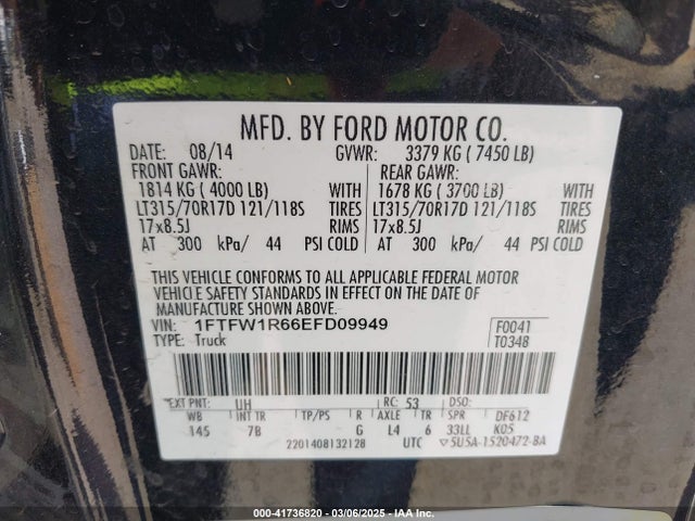 Ford F-150 Svt Raptor 2014 1FTFW1R66EFD09949 Image 9