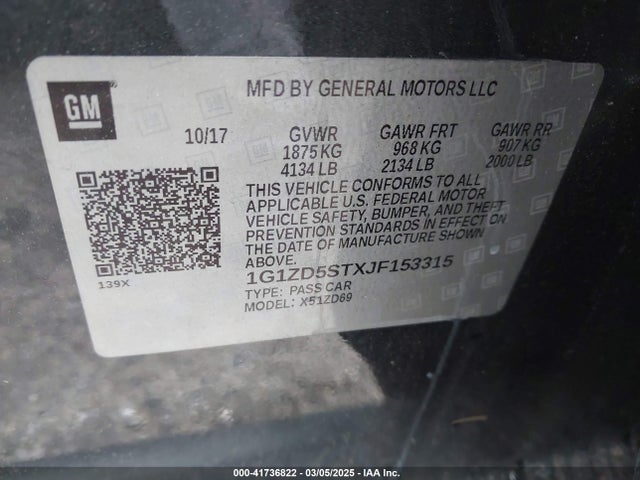1G1ZD5STXJF153315 Chevrolet MALIBU LT