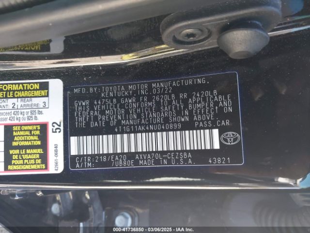4T1G11AK4NU040899 Toyota CAMRY SE