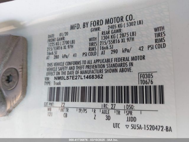 NM0LS7E27L1468362 Ford Transit Connect Xl Cargo Van