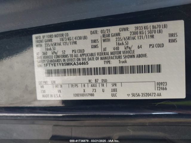 1FTYE1Y85MKA34465 Ford Transit-150