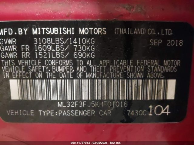 ML32F3FJ5KHF01016 Mitsubishi Mirage G4 Es
