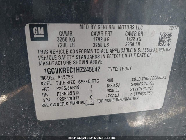 1GCVKREC1HZ245842 Chevrolet Silverado 1500 1lt