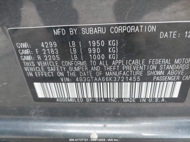 Subaru Impreza 2.0i 2019 4S3GTAA66K3721455 Image 9