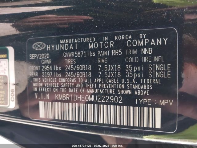 KM8R1DHE0MU222902 Hyundai Palisade Se