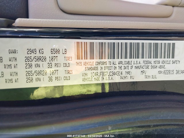 1C4RJFBG7JC344314 Jeep Grand Cherokee Limited 4x4