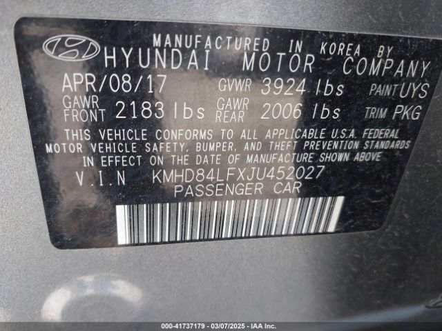 KMHD84LFXJU452027 Hyundai ELANTRA SEL