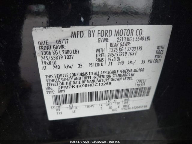 Ford 2.0l gtdi 2017 2FMPK4K99HBC13255 Image 9