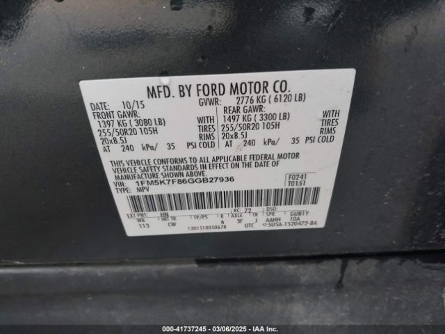 1FM5K7F86GGB27936 Ford Explorer Limited