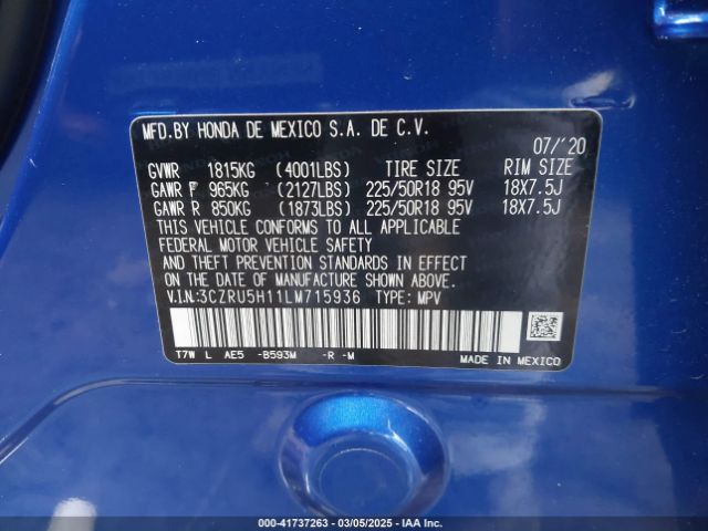 3CZRU5H11LM715936 Honda Hr-v 2wd Sport