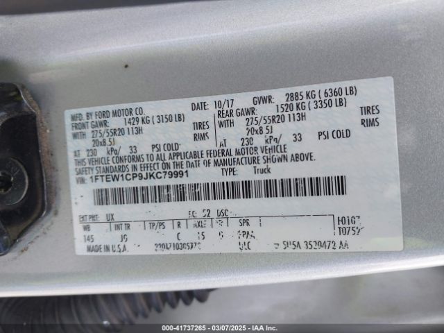 1FTEW1CP9JKC79991 Ford F-150 Xl