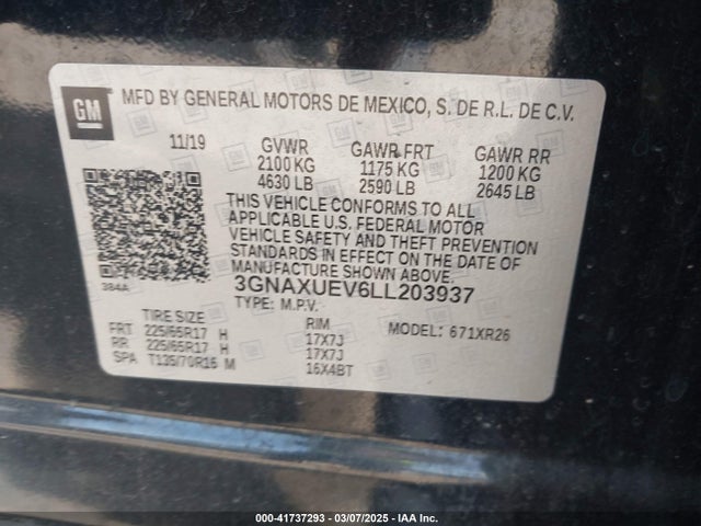 3GNAXUEV6LL203937 Chevrolet Equinox Awd Lt 1.5l Turbo