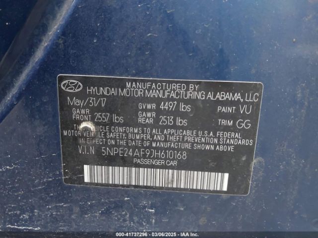 5NPE24AF9JH610168 Hyundai SONATA SE