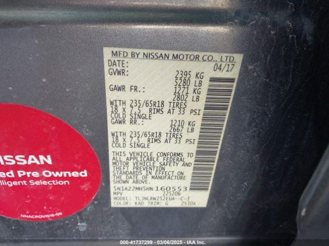 5N1AZ2MH5HN160553 Nissan MURANO SL